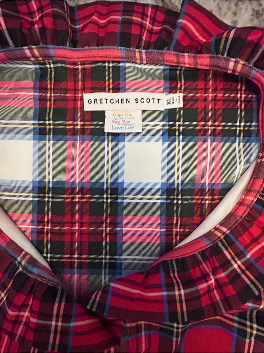 Gretchen Scott Red Plaid Collared Top XL - Picture 2 of 8